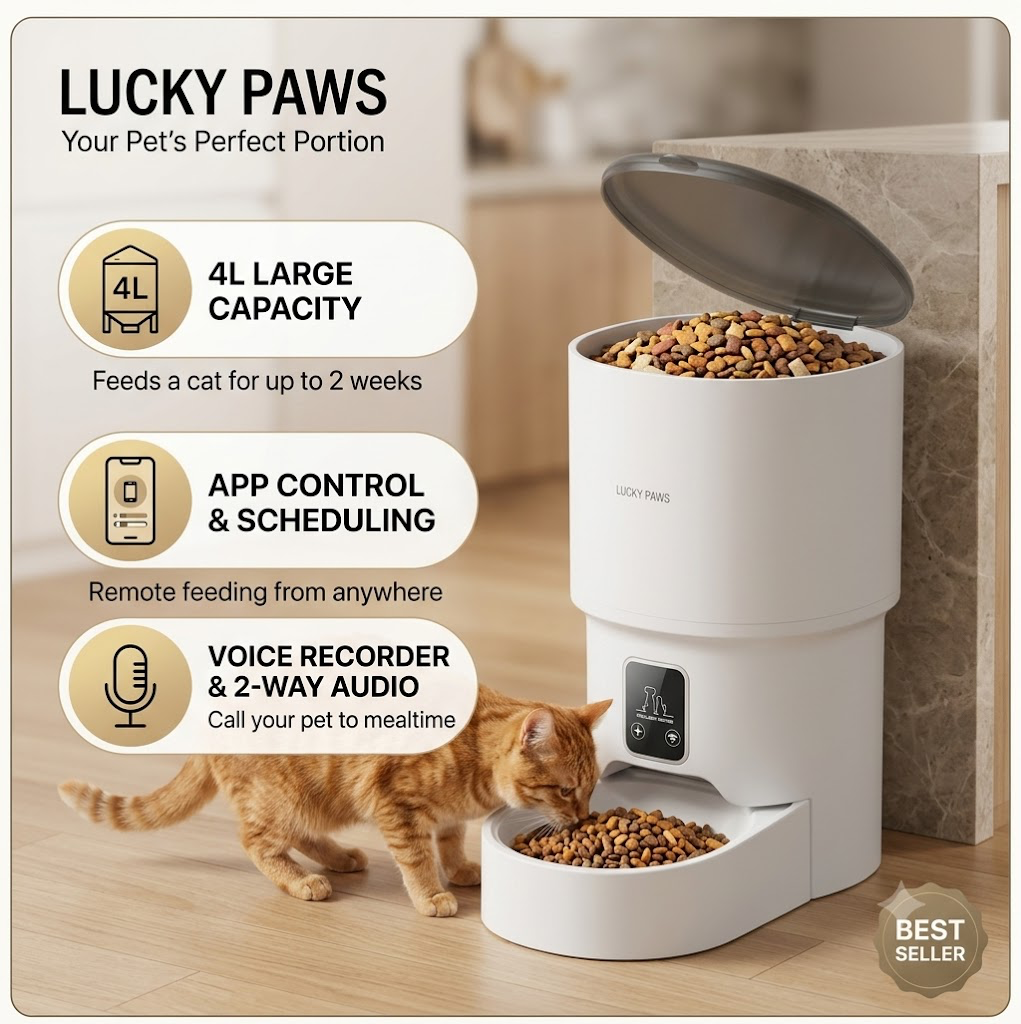 Tuya Smart 4L Automatic Pet Feeder - Wi-Fi App Control Cat Food Dispenser with Anti-Clog Design & Dual Power
