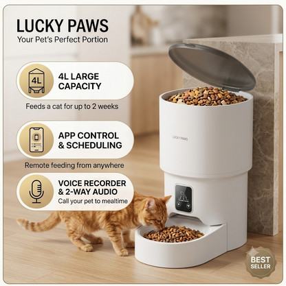 Tuya Smart 4L Automatic Pet Feeder - Wi-Fi App Control Cat Food Dispenser with Anti-Clog Design & Dual Power