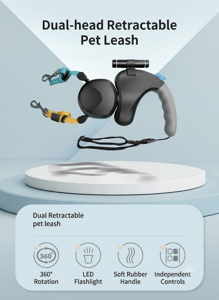BENWIS Dual Dog Retractable Leash, 360° Tangle-Free Double Pet Walking Leash with Detachable LED Flashlight & Independent Brake Buttons